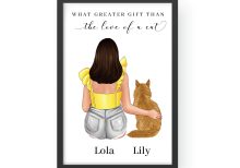 Custom Pet Owner Gift, Custom Pet Portrait, Custom Cat Portrait, Lady and Cat Print