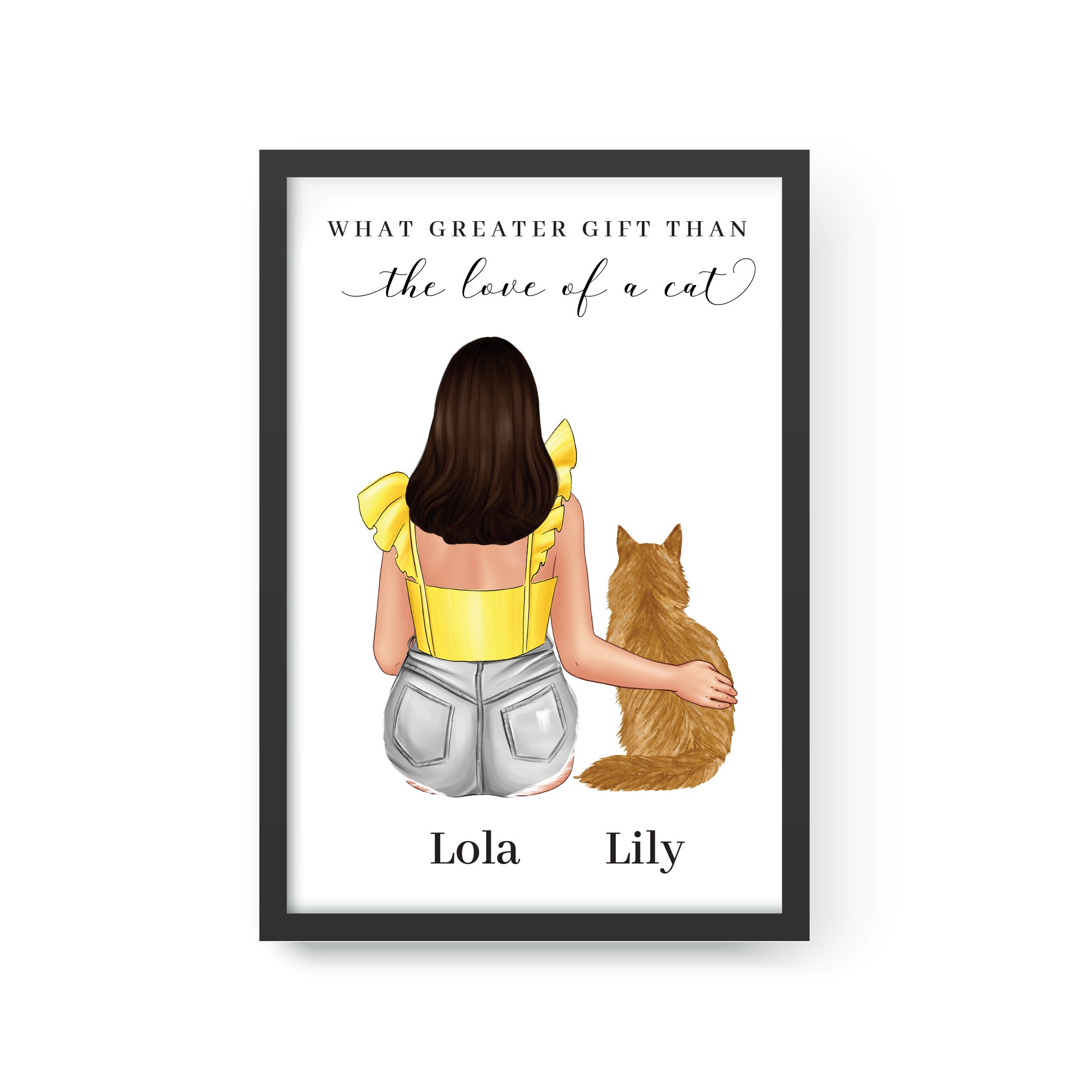 Custom Pet Owner Gift, Custom Pet Portrait, Custom Cat Portrait, Lady and Cat Print