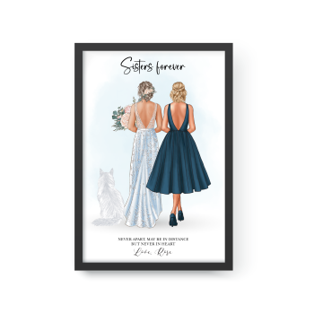 Custom Bride and Sister Portrait with Pet