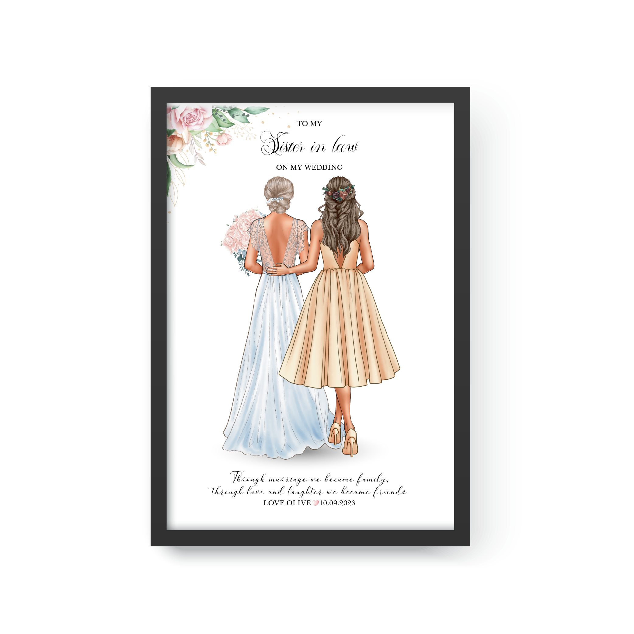 Gift from Bride, Custom Family Portrait, Wedding Gift