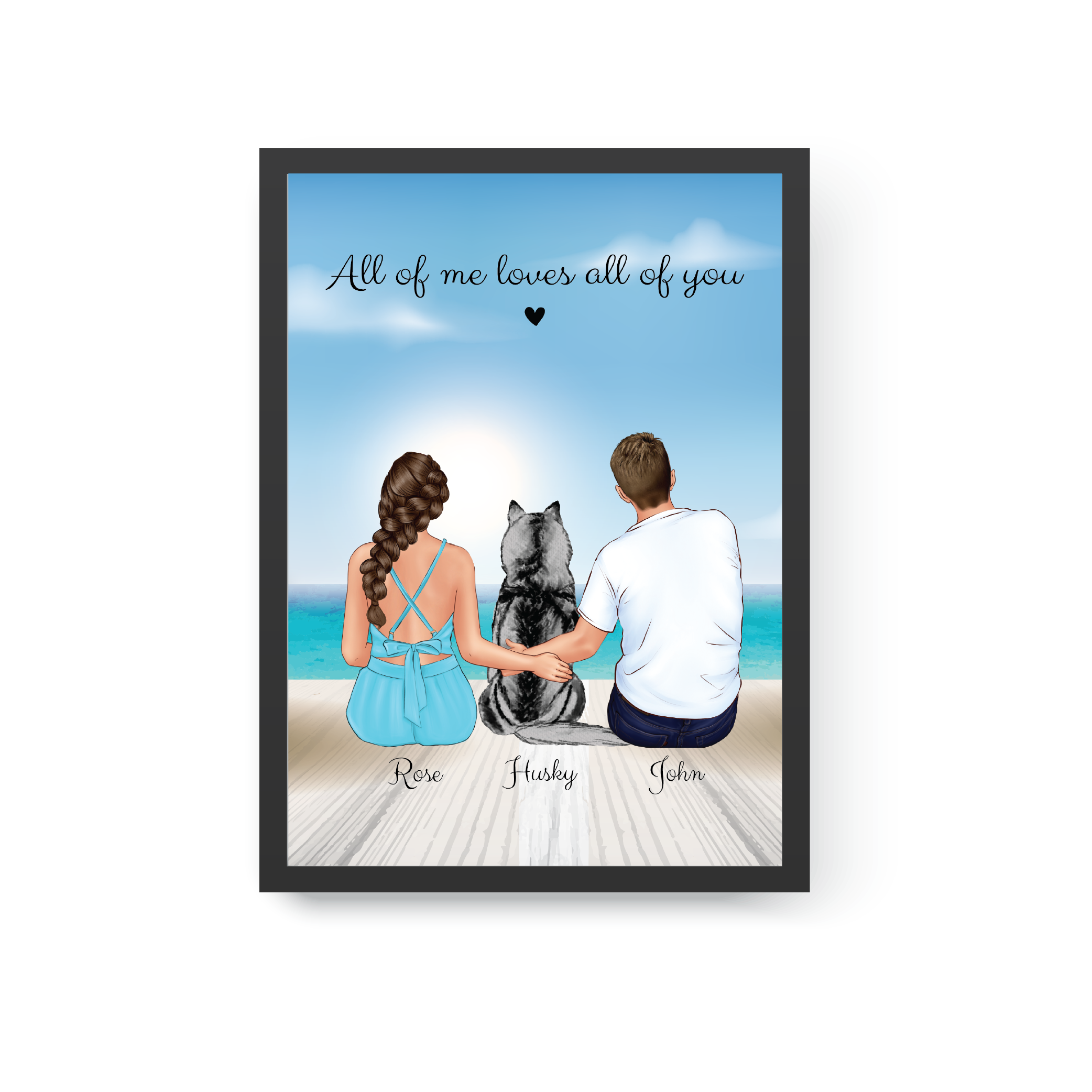 Custom Couple Portrait with Pet Custom Couple Portrait with Pet
