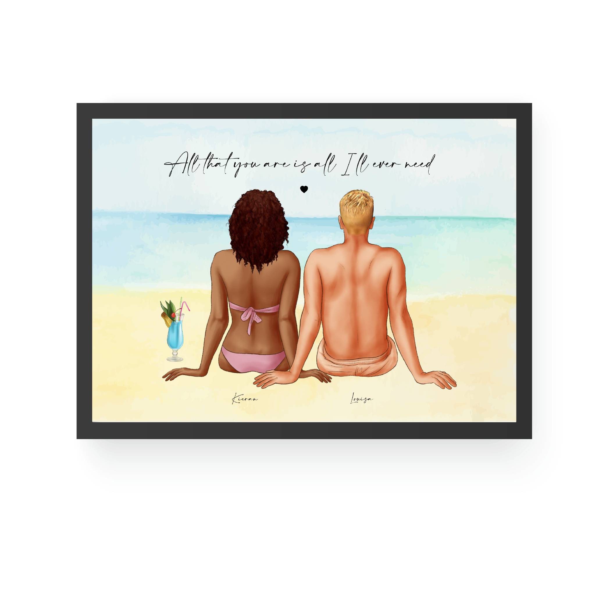 Personalized Couple Beach Portrait, Custom Couple Portrait