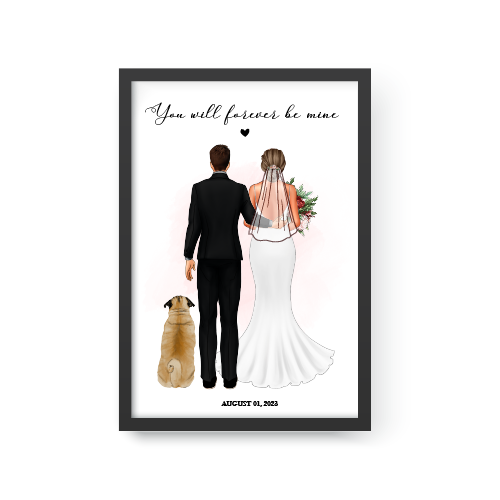 Personalized Wedding Portrait, Groom and Pet Portrait